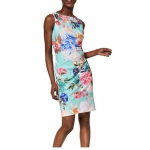 Calvin Klein dress floral sunburst seam stretch crepe sleeveless sheath NWOT